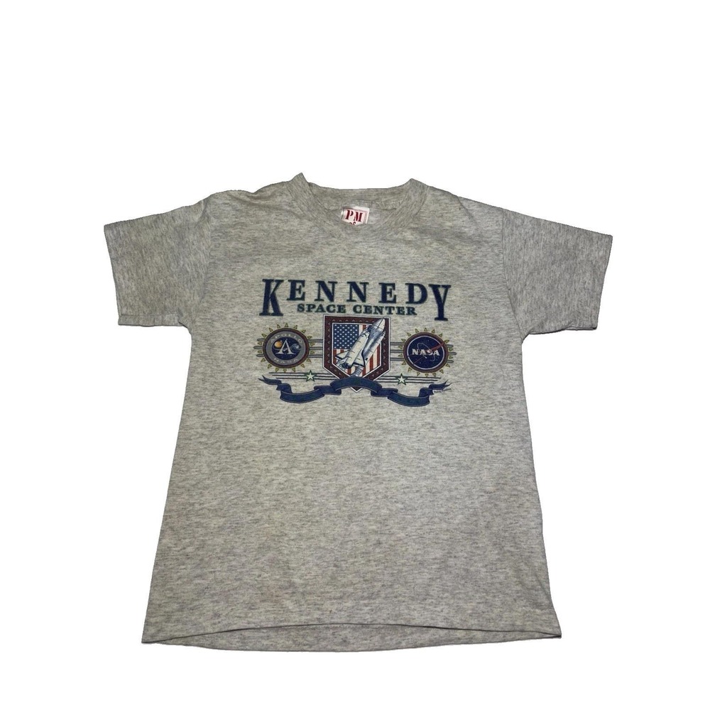 Vintage 90s Kennedy Space Center NASA Kids T-Shirt 10-12 Space Shuttle Gray